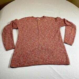 Loft Marled Knit Sweater Womens Small Orange Pink Cotton Blend Crewneck Pullover